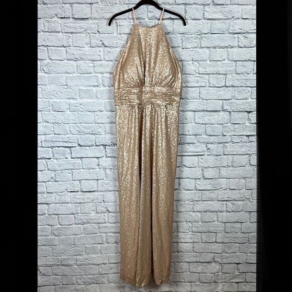 Christina Wu Rose Matte Rose Gold Sequin Floor Length Gown Size 20 - Picture 1 of 11